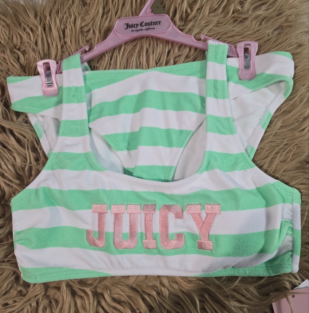 Juicy Couture Green and White Striped Swimsuit 2pc Bikini
